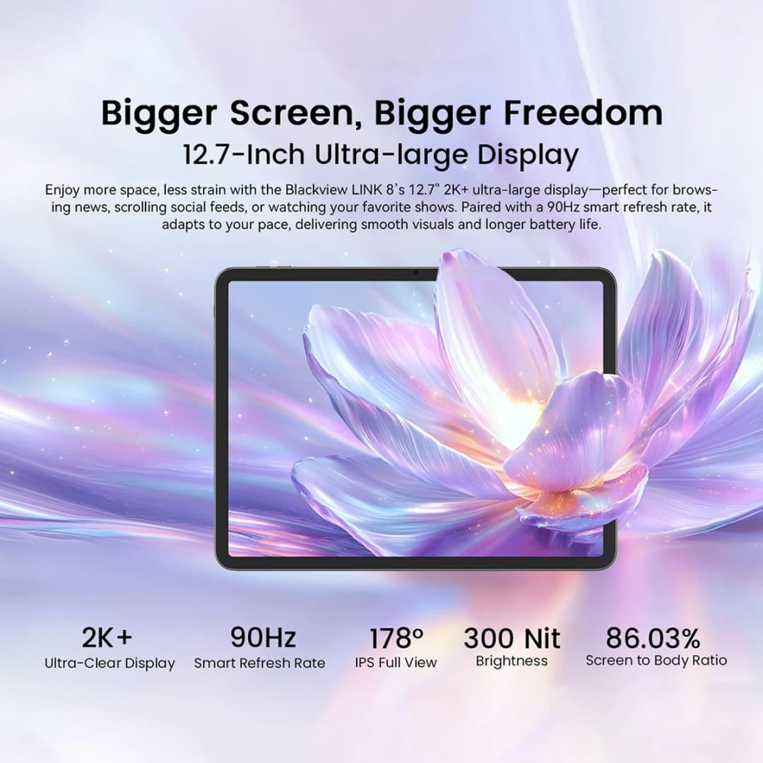 Blackview LINK 8 Tablet 12.7" 2K Display Octa-Core MT8781, 8400mAh Battery, 18W Fast Charging 16MP Camera Android Tablet - 2