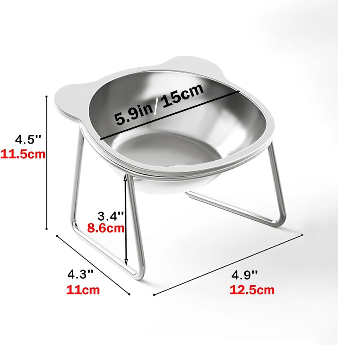 Cat Bowls Tilted Neck Guard Cat Food Bowl Indoor Stainless Steel Shatter Resistant Elevated 15° Pet Bowl For Kitten Puppy - 6