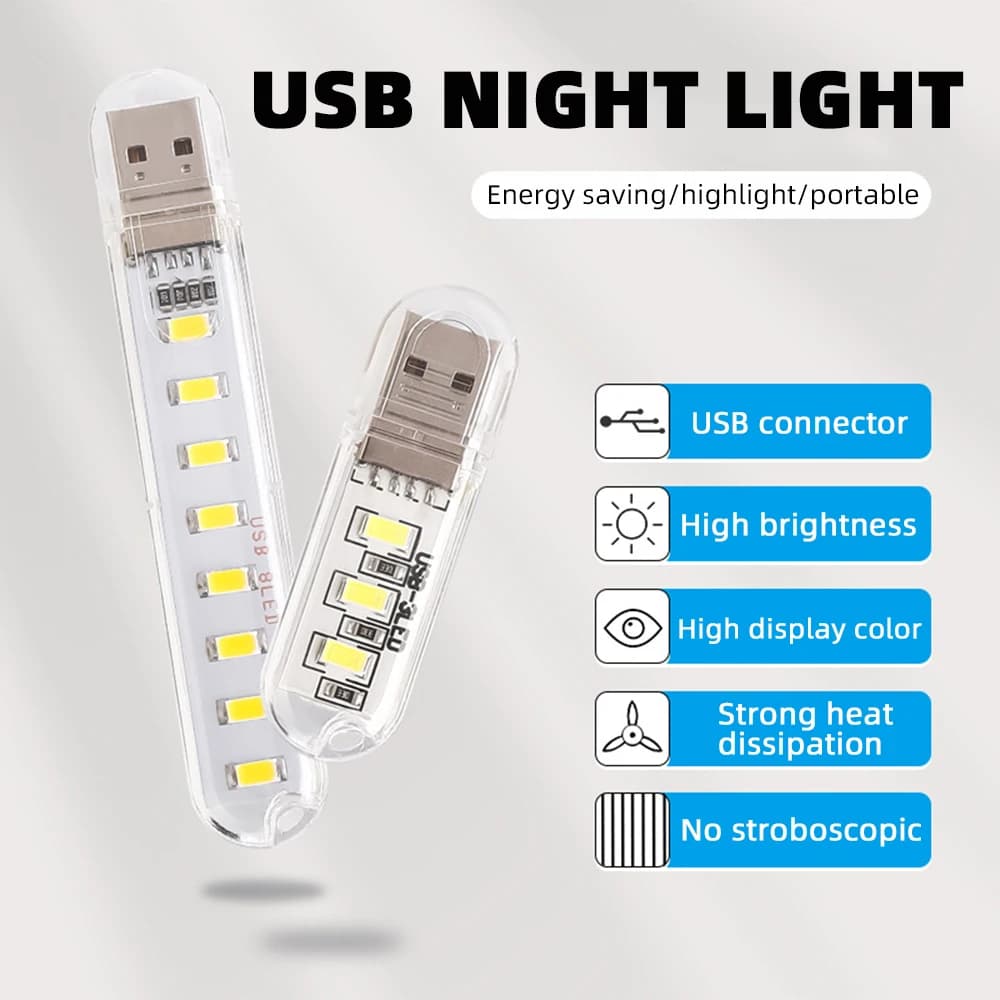 المحمولة البسيطة USB ضوء الليل LED الترا برايت قراءة كتاب الجدول لمبة مكتب مصباح يدوي لبنك الطاقة المحمول التخييم الإضاءة