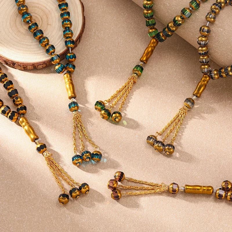 33 قطعة مسبحة إسلامية مقدسة من الكريستال حبات صلاة زجاجية أساور صلاة إسلامية من الخرز إكسسوارات مجوهرات صلاة بالجملة - 3