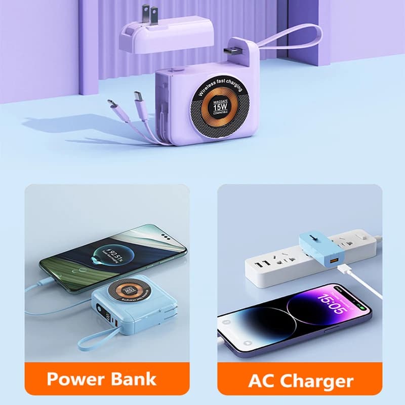 بنك طاقة Magsafe 20000 مللي أمبير، كابل قابل للإزالة، شاحن جداري 22.5 واط، مناسب لـ iPhone وXiaomi وSamsung - 3
