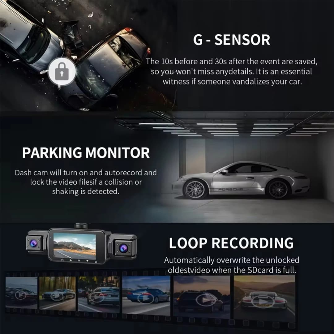 كاميرا داش للسيارة 4 قنوات - واي فاي، GPS، 1080P، كاميرات أمامية وخلفية وجانبية، رؤية ليلية، تسجيل حلقي 24 ساعة، شاشة ركن - 6