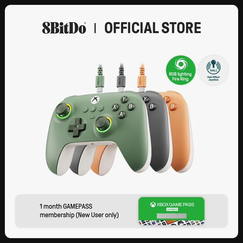 وحدة تحكم الألعاب السلكية 8BitDo Ultimate C لـ Xbox، إضاءة RGB حلقة النار وعصي التحكم بتأثير هول، ويندوز 10/11