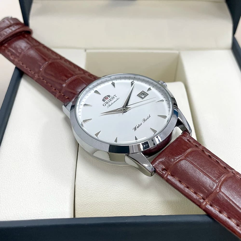 ساعة يد رجالية أوتوماتيكية من أورينت، ميناء أسود، حزام ستانلس ستيل، مقاومة للماء، كلاسيكية للأعمال مع عرض التاريخ - 6
