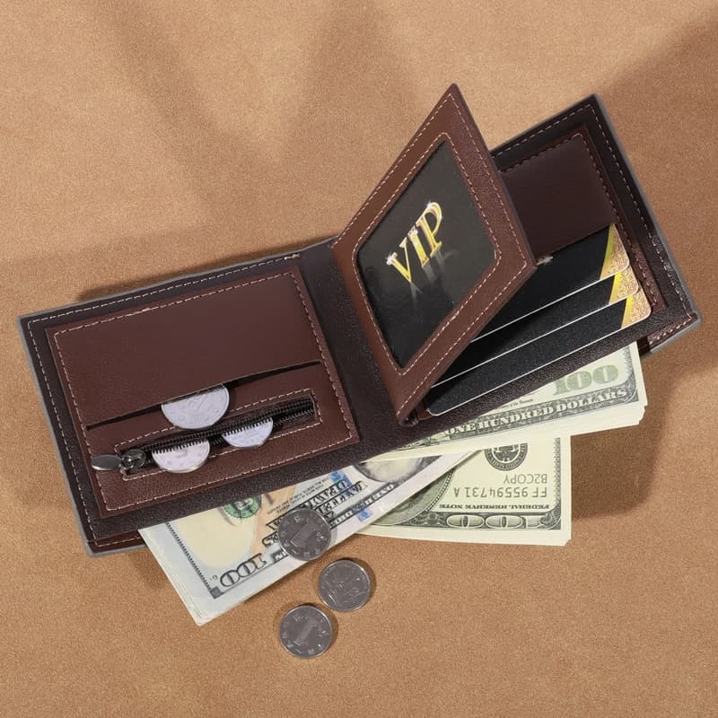 Men's high-capacity leather wallet, small multi slot photo wallet for coins, vintage wallet - 6