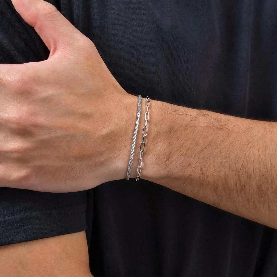 Men's Thin Chain Bracelet,Never Fade Stainless Steel Adjustable Wristband,Minimalist Hip Hop Jewelry Gift - 5