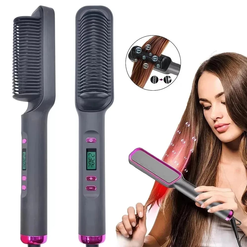 Hair Straightener Brush Heating Hot Comb Straightener Electric Hair Straightening Curly Multifunctional Iron Brush Comb Curler - 2