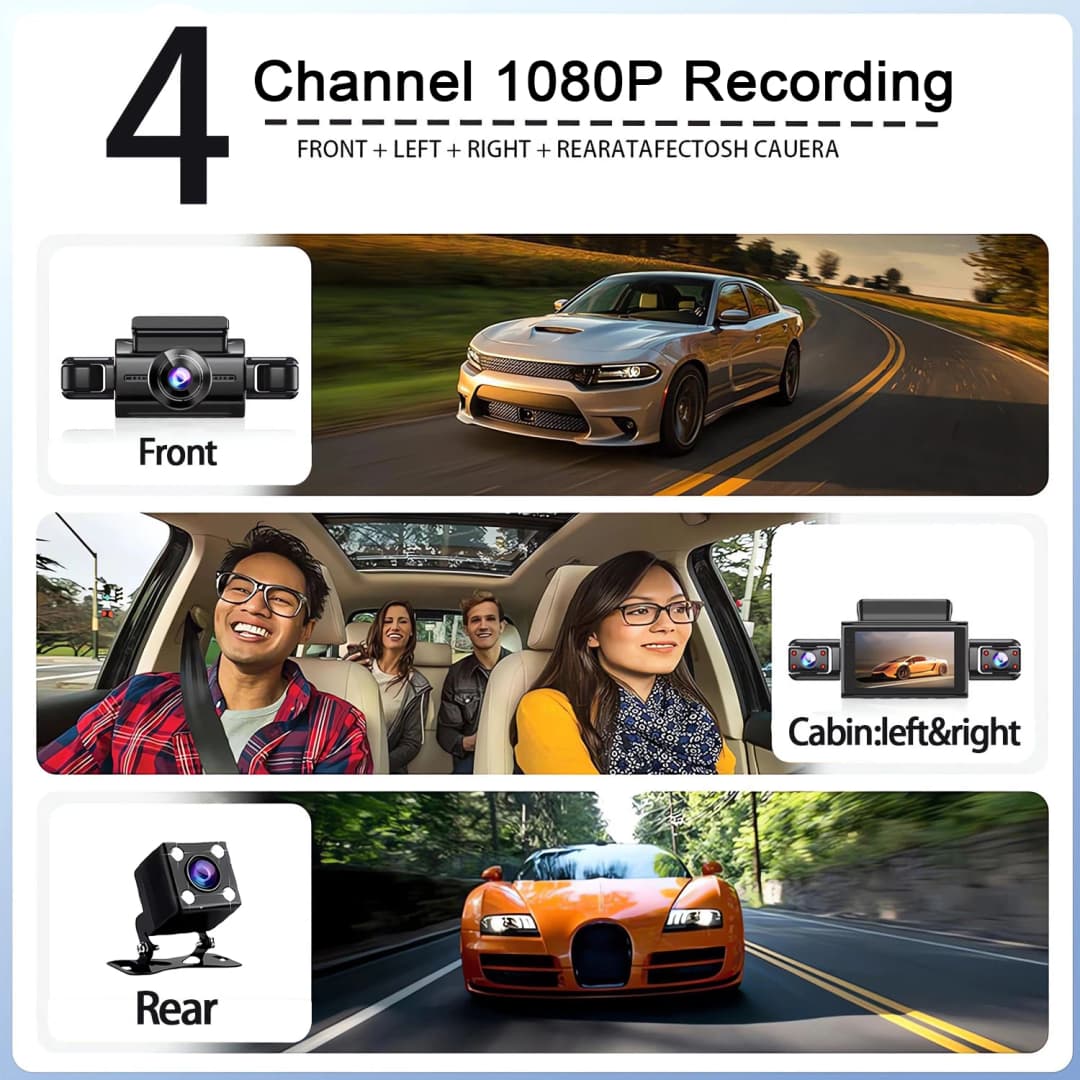FHD 1080P 4 Channel Full HD Car DVR Wifi Dash Cam 4 Cameras Dashcam Video Recorder Night Vision Black Box Cabin 24H Parking - 4