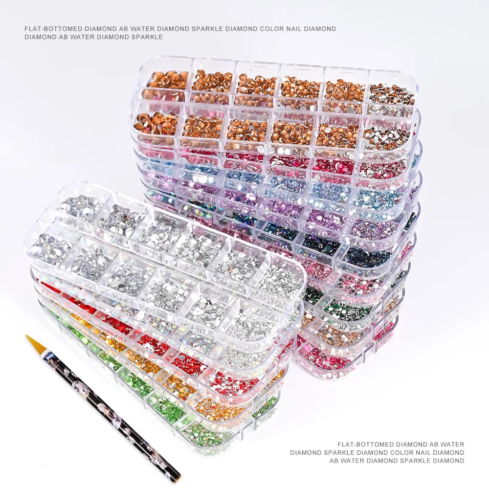 2pcs/Set Nail Art Rhinestones Kit 12Grids Flatback Crystal Clear AB Drills With Pen DIY Manicure Nail Art Decoration Accessories - 4