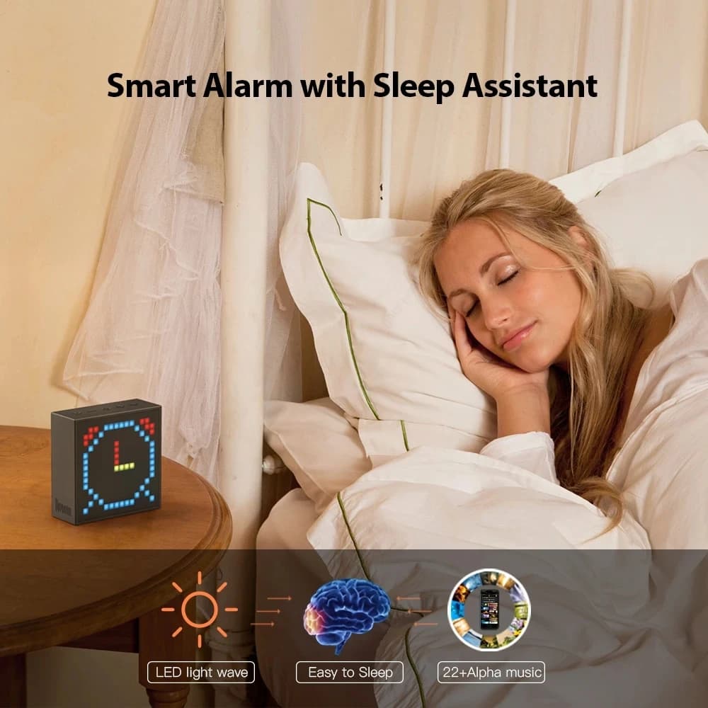 سماعة بلوتوث محمولة Timebox Evo مع منبه وساعة وعرض LED قابل للبرمجة لإنشاء فن البكسل، هدية فريدة - 3