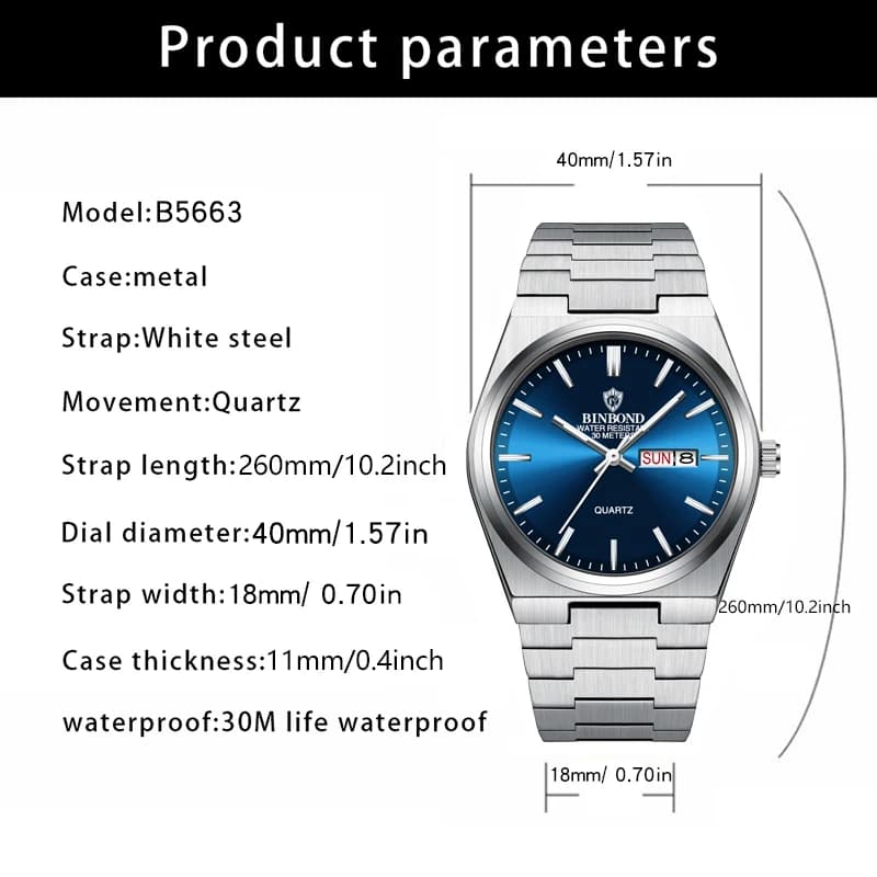 2026 New Luxury Men's Watches Waterproof Luminous Date Week Men Watch Stainless Steel Casual Fashion Quartz Man Wristwatch Reloj - 4