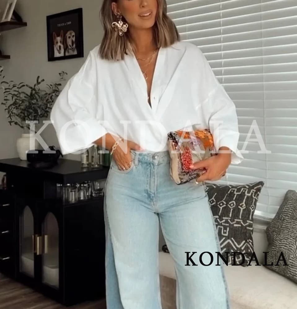 KONDALA Minimalist Casual Loose Shirt Women New 2026 Trendy Commute Wide Sleeves Shirt Spring Summer Fashion Holidays Lady Shirt - 4