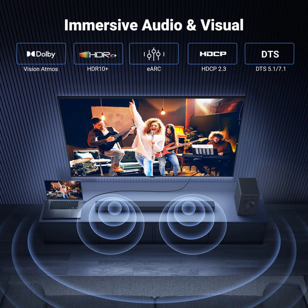 كابل USB-C إلى HDMI متوافق مع 4K و8K بدقة 8K/60Hz و4K/120Hz لأجهزة ماك بوك برو وآي ماك وآيباد برو وسامسونج جالاكسي - 5