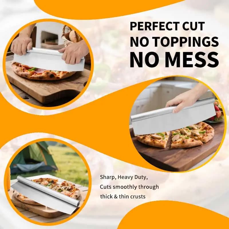 قاطع بيتزا فاخر - شفرة حادة من الفولاذ المقاوم للصدأ ومقبض مريح. آمن لغسالة الصحون للحصول على شرائح مثالية في كل مرة! - 5