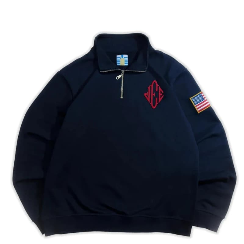 سويت شيرت ريترو Y2K بتطريز علم الولايات المتحدة على الأكمام، بياقة قائمة وسحاب ربعي، تصميم عصري مميز لملابس الشارع، قطعة علوية كبيرة الحجم للجنسين - 2