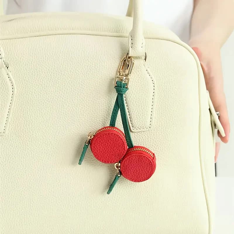 Cherry Blueberry Design Fruit Charm Coin Purse Microfiber Leather Cute Key Chain Mini Pouch Wallet Gift For Airtag Girl Women - 3