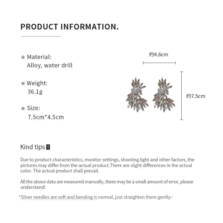 أقراط مسامير كبيرة مرصعة بالكريستال اللامع للنساء، تصميم فاخر من العلامة التجارية، إكسسوارات أذن للحفلات، مجوهرات حفلات العطلات - 3