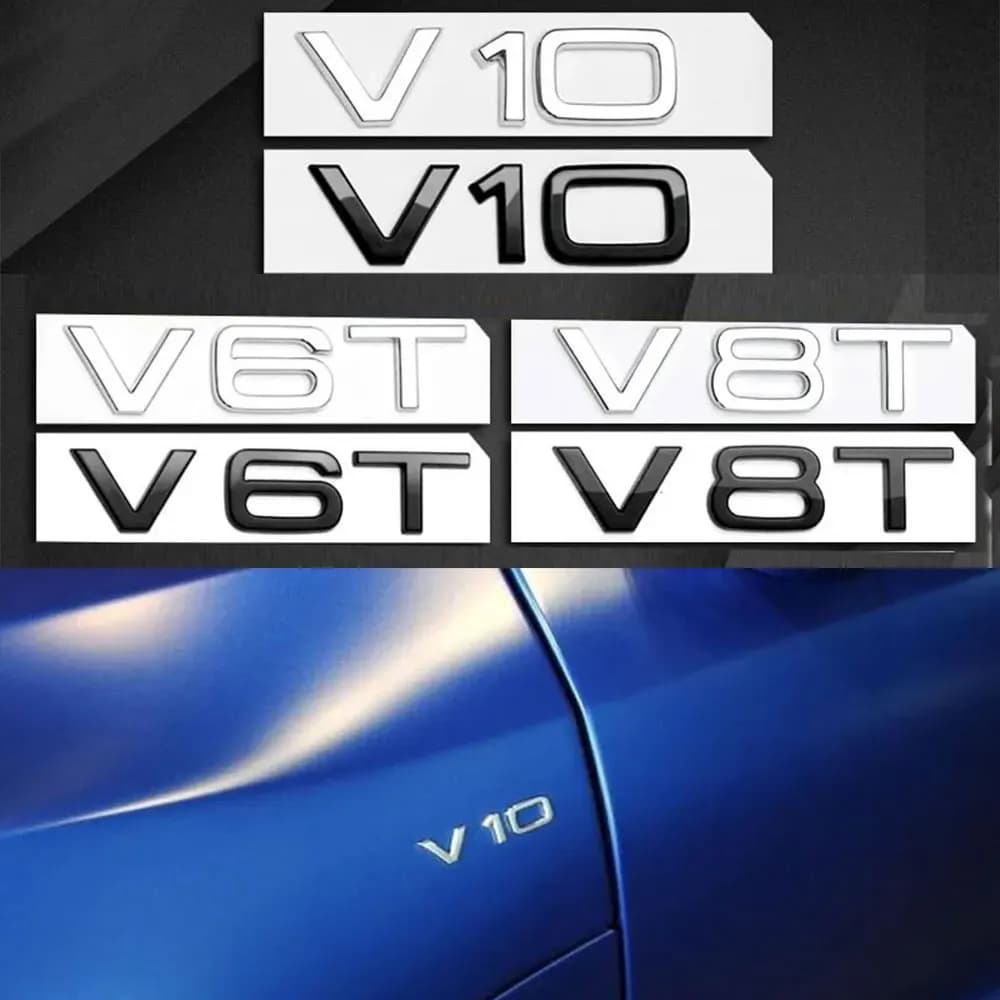 3D ABS Chrome Black Logo V6T V8T V10 Emblem Car Fender Side Badge Decals For A4L A5 A6L A7 S4 S5 Car Sticker Accessories
