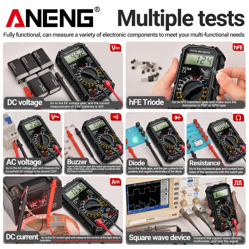 ANENG SZ308 1999 Count Digital Multimeter AC/DC High-Precision Multi-function Voltage Current Resistance Multimeter Tester Tools - 5