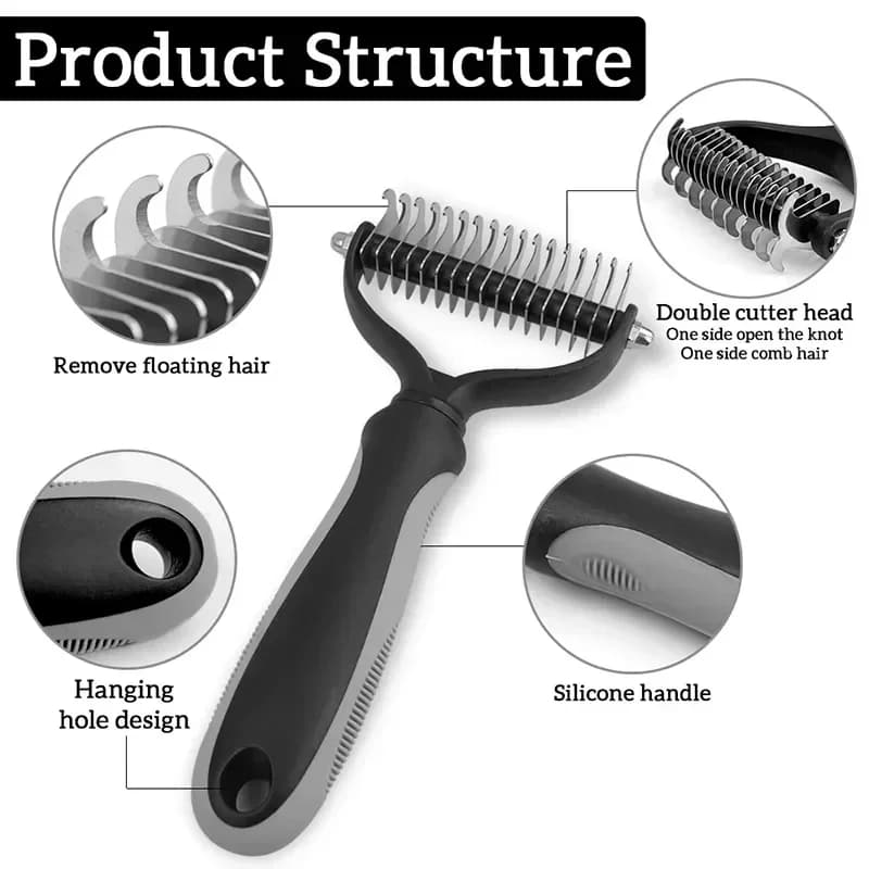 Cat Hair Removal Comb Dog Hair Removal Brush Stainless Steel Double Sided Pet Grooming Brush Removing Tangles Cat Accessories - 3