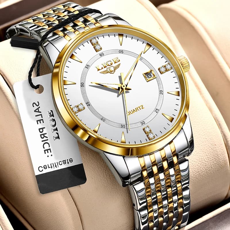 ساعات LIGE الجديدة للنساء، ساعة سوار فاخرة مقاومة للماء، ساعة كوارتز مع تاريخ - 6