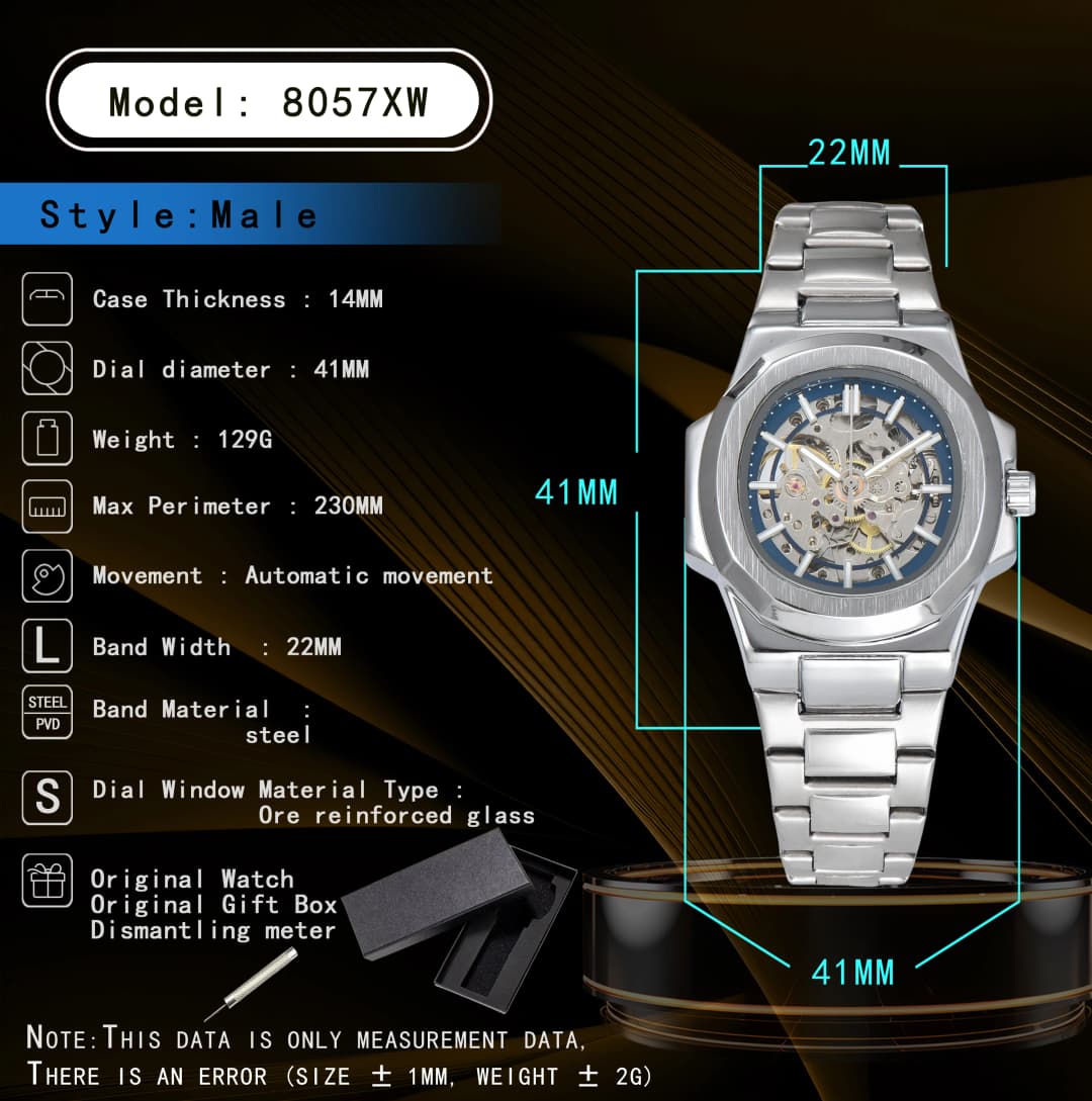 LONGLUX HOT SALE automatic mechanical men watch wholesale no logo waterproof skeleton business  stainless steel gift watch - 5
