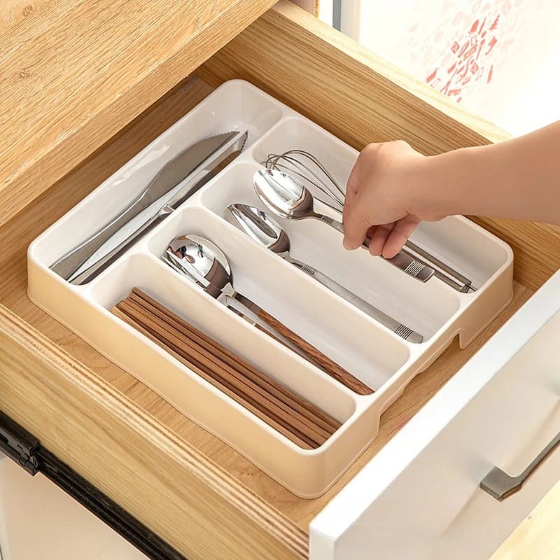 Kitchen Drawer Organizer Adjustable Divider Storage Box for Utensils Cutlery Knife Fork Spoon Chopsticks Cabinet Built In Tray - 2