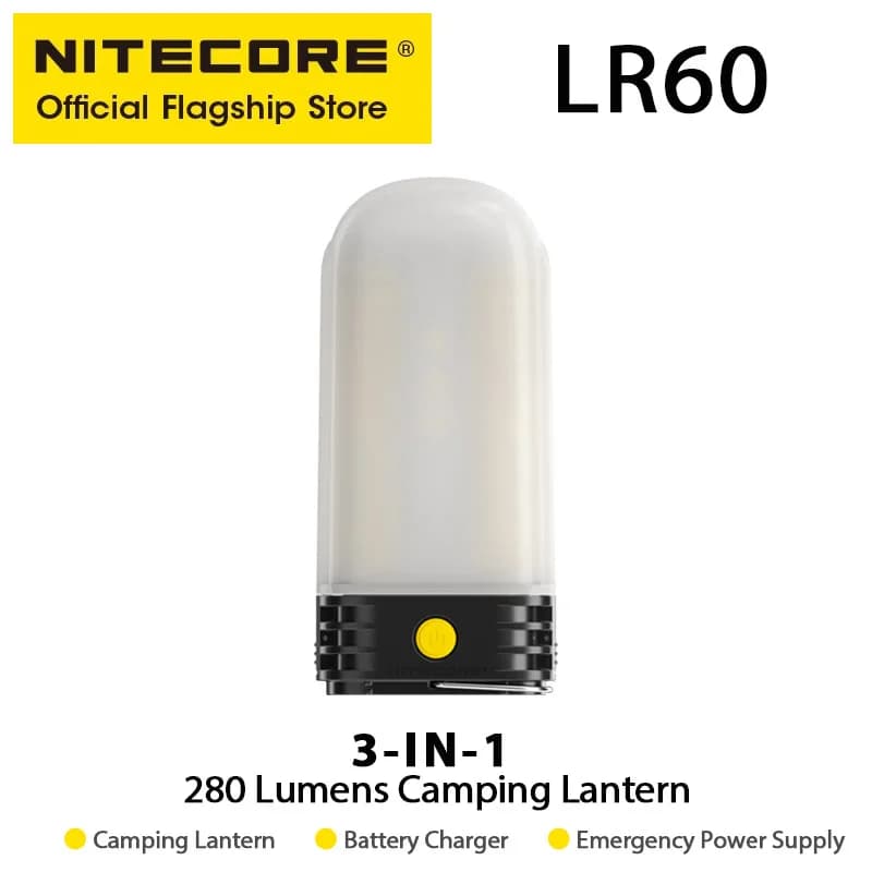NITECORE LR60 Camping Light Emergency Power Supply 280 Lumen USB-C Rechargeable Portable LED Lantern Battery Charger For Camping