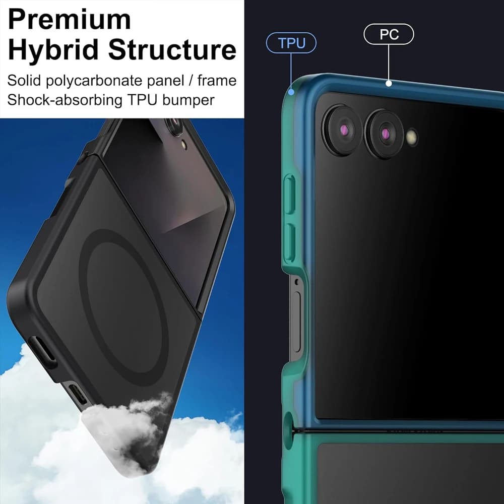 UYUXIO Translucent Magnetic Mobile Phone Case for Samsung Galaxy Z Flip 7 Wireless Charging Cases Rugged Slim Cover with Magnet - 6