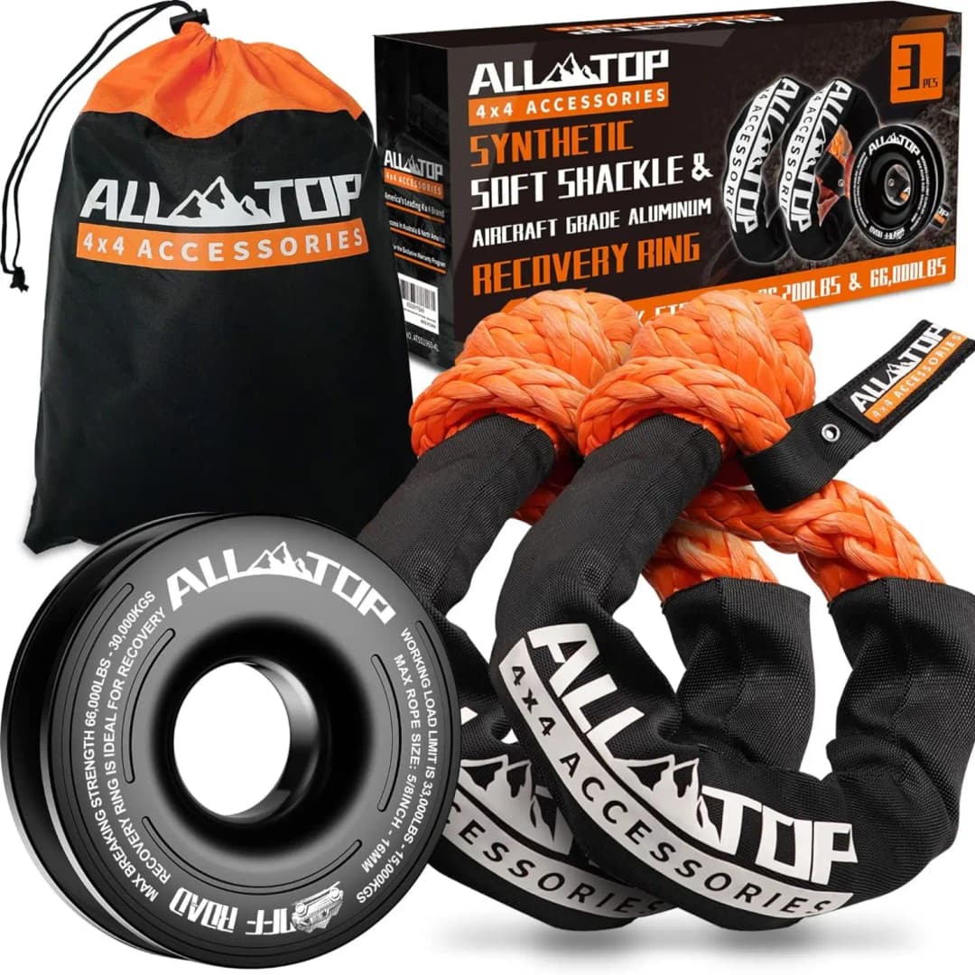 48300Lbs ونش حبل الاصطناعية لينة تكبل 2 + حلقة الانتعاش مجموعة أغلال متينة مع كم واقية لاستعادة مركبة شاحنة