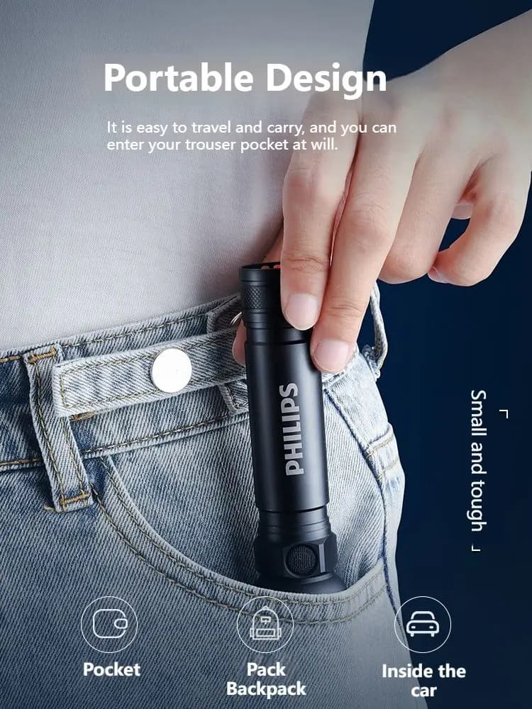 Philips 2pcs Strong Light Flashlight USB Rechargeable flashlight Lamp Portable Ultra Bright Long-range Outdoor Led Flashlights - 6