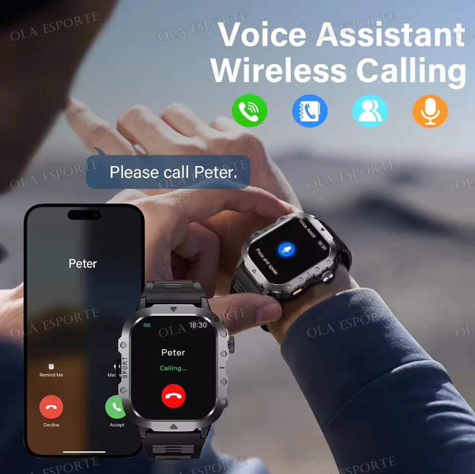 Rugged Military Outdoor Sports Smart Watch Health Monitoring Voice Assistant Bluetooth Call LED Flashlight 2026 NEW Smartwatch - 3