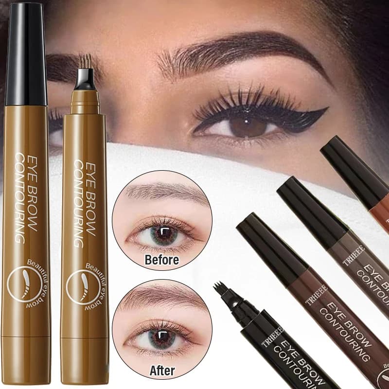 قلم حواجب برأس مقسم 4 أقسام يدوم طويلاً مقاوم للتلطخ والماء والعرق عالية الصبغة سهل التطبيق قلم مكياج حواجب سائل - 2