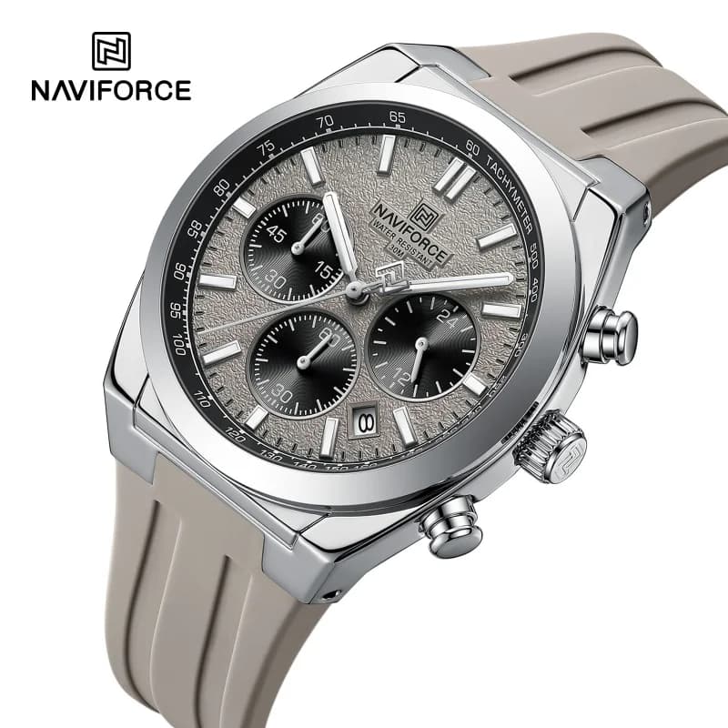 NAVIFORCE 8080 ساعة كوارتز عصرية للرجال، بإضاءة ليلية، مقاومة للماء، مع تقويم وكرونوغراف، ساعة رياضية كاجوال - 3