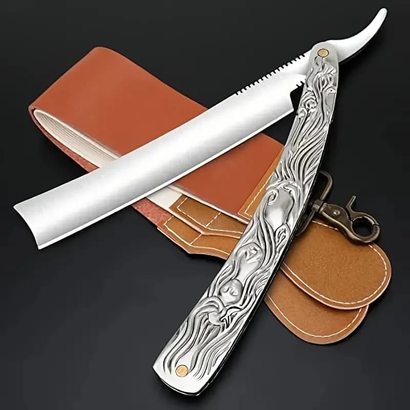 أدوات حلاقة احترافية بحافة مستقيمة من الفولاذ المقاوم للصدأ لقص وتصفيف شعر الرجال