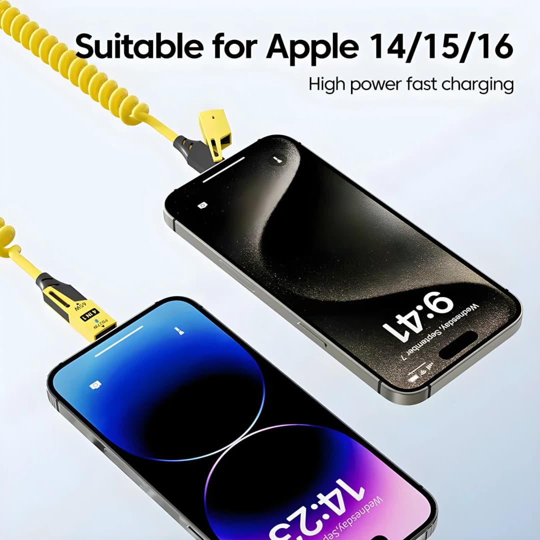 65W Quick Charger Spring USB Cable 4 in 1 Spring Data Cable 6A USB Type C Spring Telescopic Wire for iPhone iPad MacBook Huawei - 2
