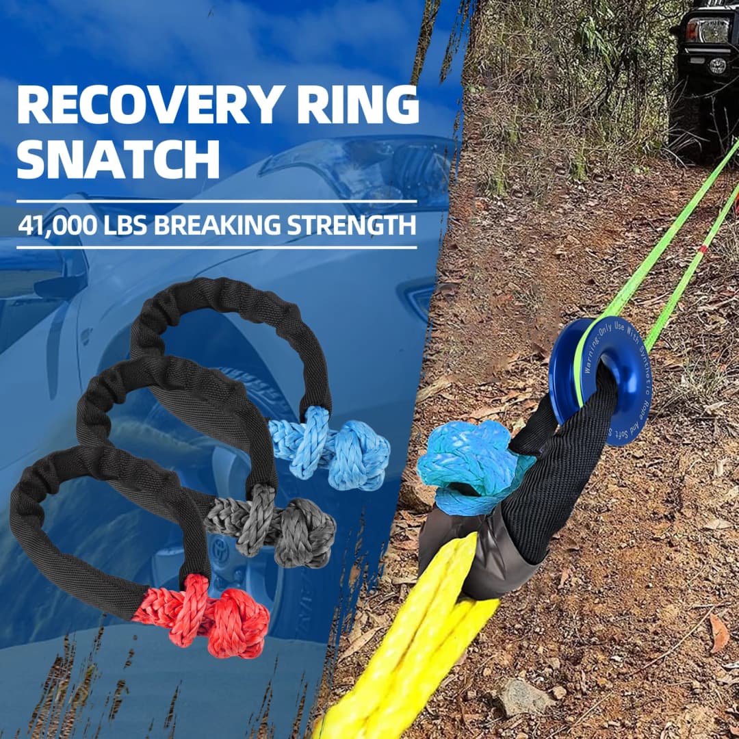 حبل صناعي ناعم عالمي، حبل سحب ثقيل 41000 رطل، حبل سحب للطرق الوعرة 4X4 مع غطاء واقي لسيارات الجيب والشاحنات والسيارات الرياضية متعددة الاستخدامات - 5