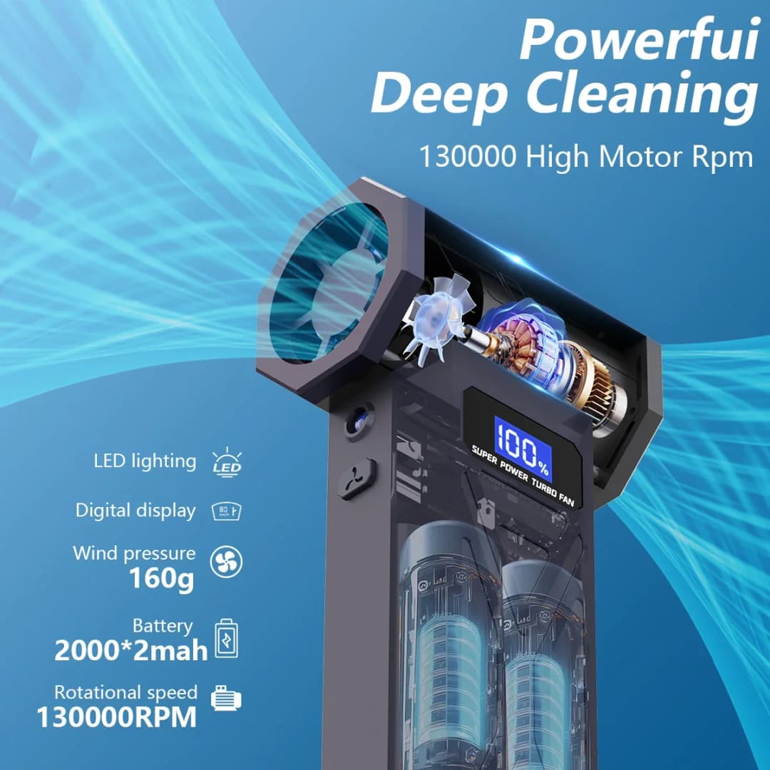 منفاخ هواء جديد P70 110000 دورة في الدقيقة، 4 سرعات قابلة للتعديل، منفاخ توربيني مع إضاءة LED وشاشة بطارية، منفاخ هواء مضغوط لاسلكي - 6