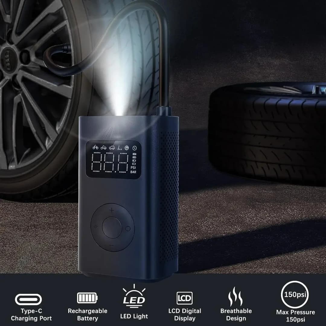 ضاغط هواء محمول من شاومي ميجيا 2/2D، منفاخ إطارات رقمي، مضخة هواء كهربائية مع مصباح LED للسيارات والدراجات النارية والدراجات الهوائية - 3