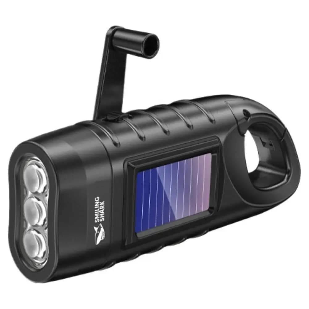 1/2 قطع كشاف محمول يعمل بالطاقة الشمسية مع مقبض يدوي، مزود بقلاب قابل للطي، مصباح طوارئ للصيد والمشي في الهواء الطلق - 4
