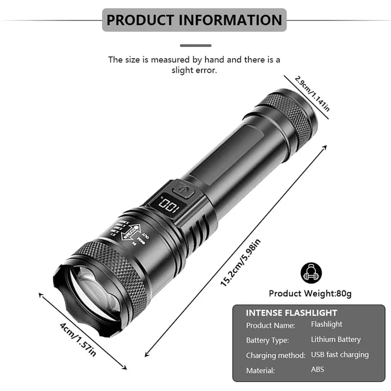 2000LM Ultra Bright P50 LED Flashlight Tactical EDC Emergency Spotlight Telescopic ZoomHandheld Torch  w/ 14500/18650 Battery - 6
