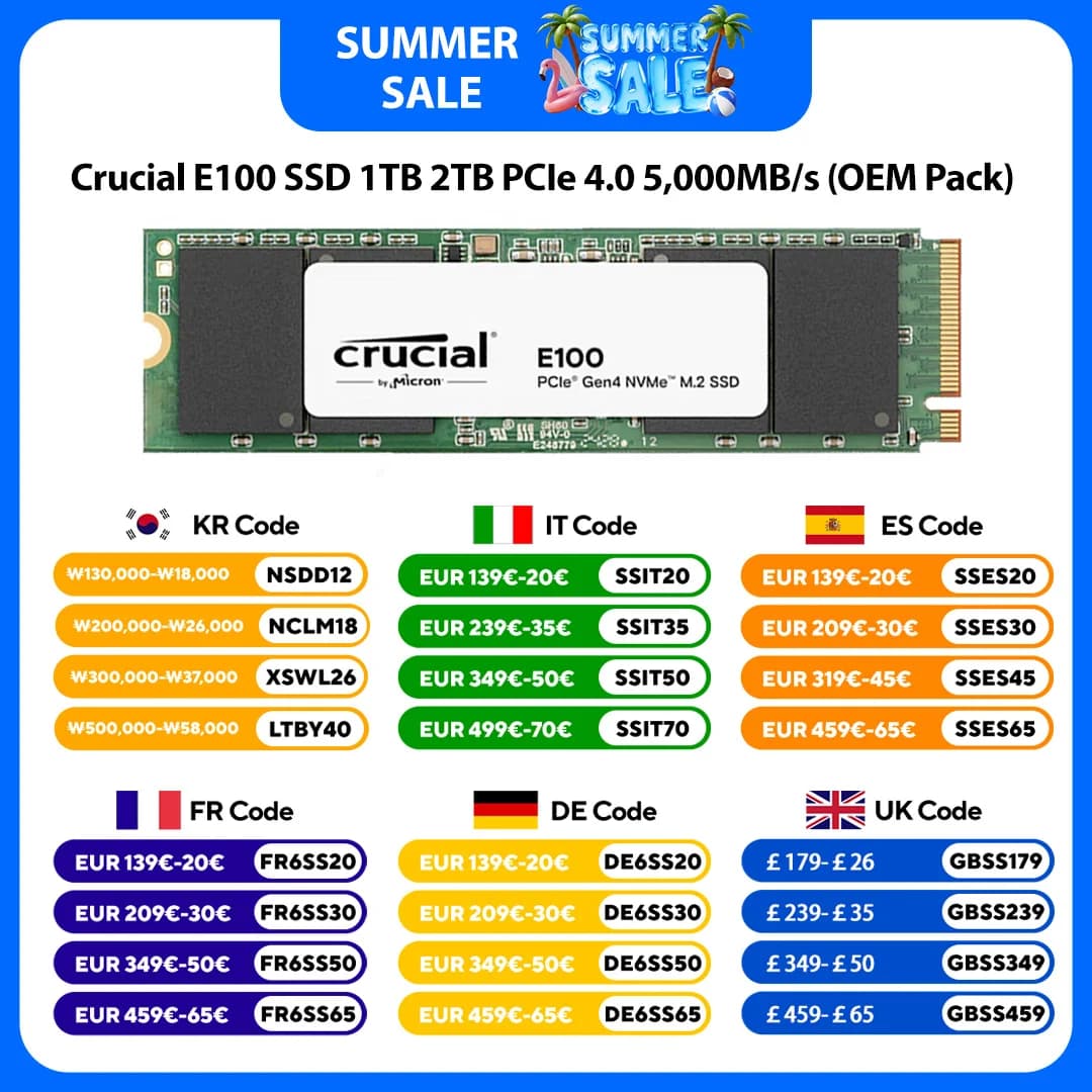 Crucial E100 SSD 1TB 2TB  M.2 NVMe PCIe Gen4 Up to 5,000MB/s Solid State Drive for Laptop Desktop PC Gamer