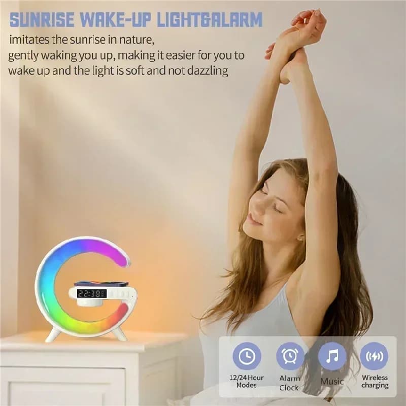 Wireless Charger Stand Pad RGB G Light Alarm Clock Speaker For iPhone 16 15 14 13 Samsung Xiaomi Mini Fast Charging Dock Station - 4