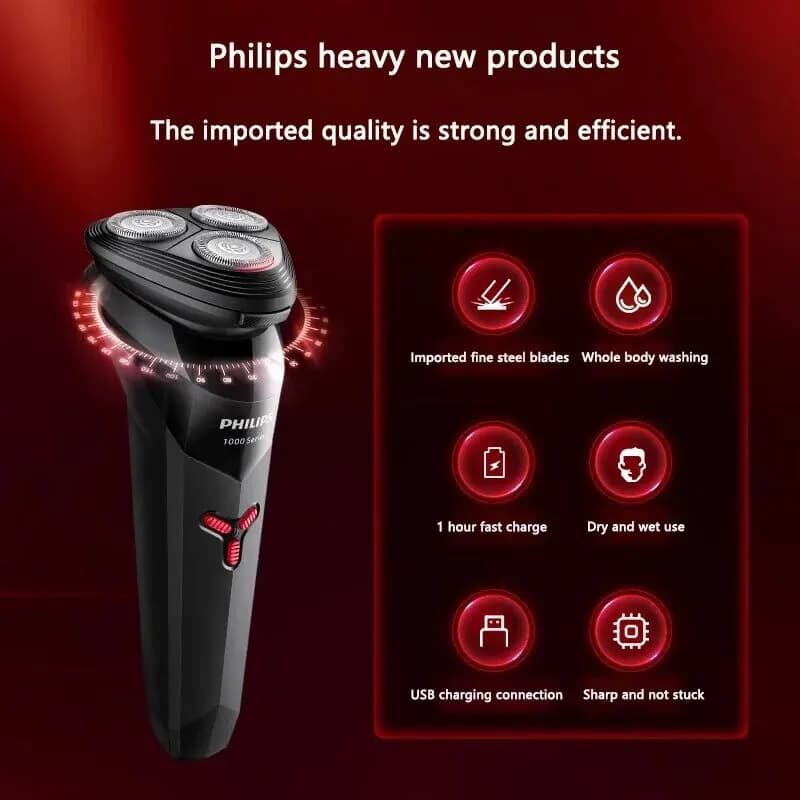 PHILIPS S1113 Electric Shaver USB Charge Stainless Steel PowerCut Blade Razor Triple Floating Head Men Fast Shave Beard Trimmer - 2