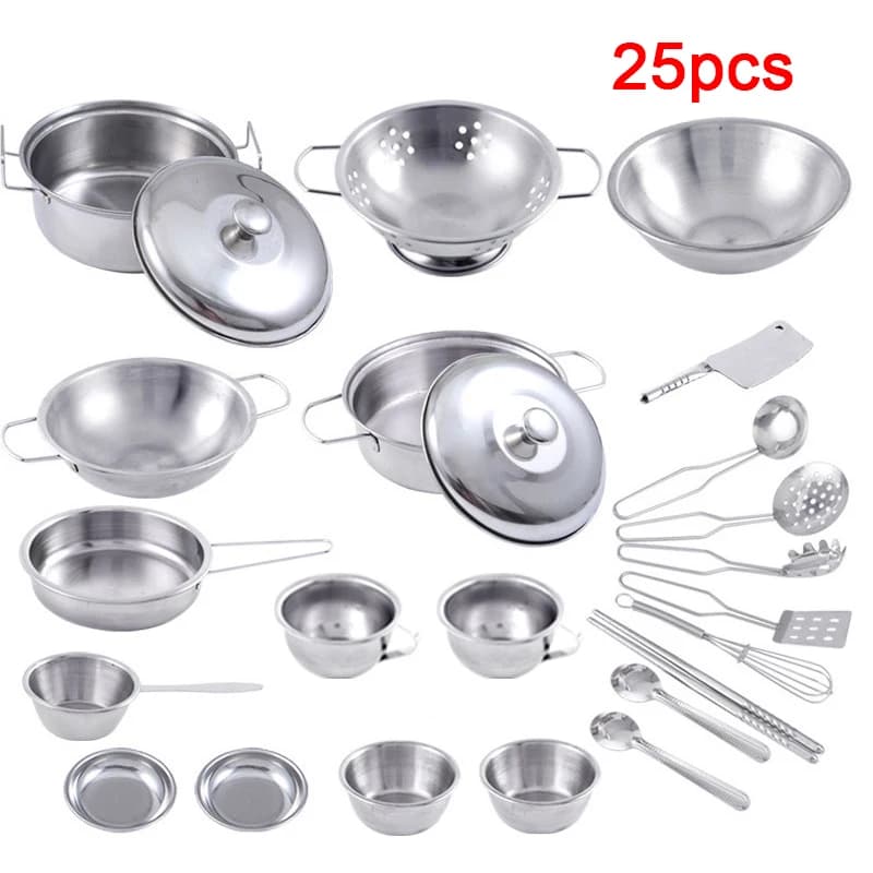 MINI Kitchen Utensils Toys Set For Kids Girl Stainless Steel Can Hold Food Cooking Kitchen Toys Education Pretend Play - 2