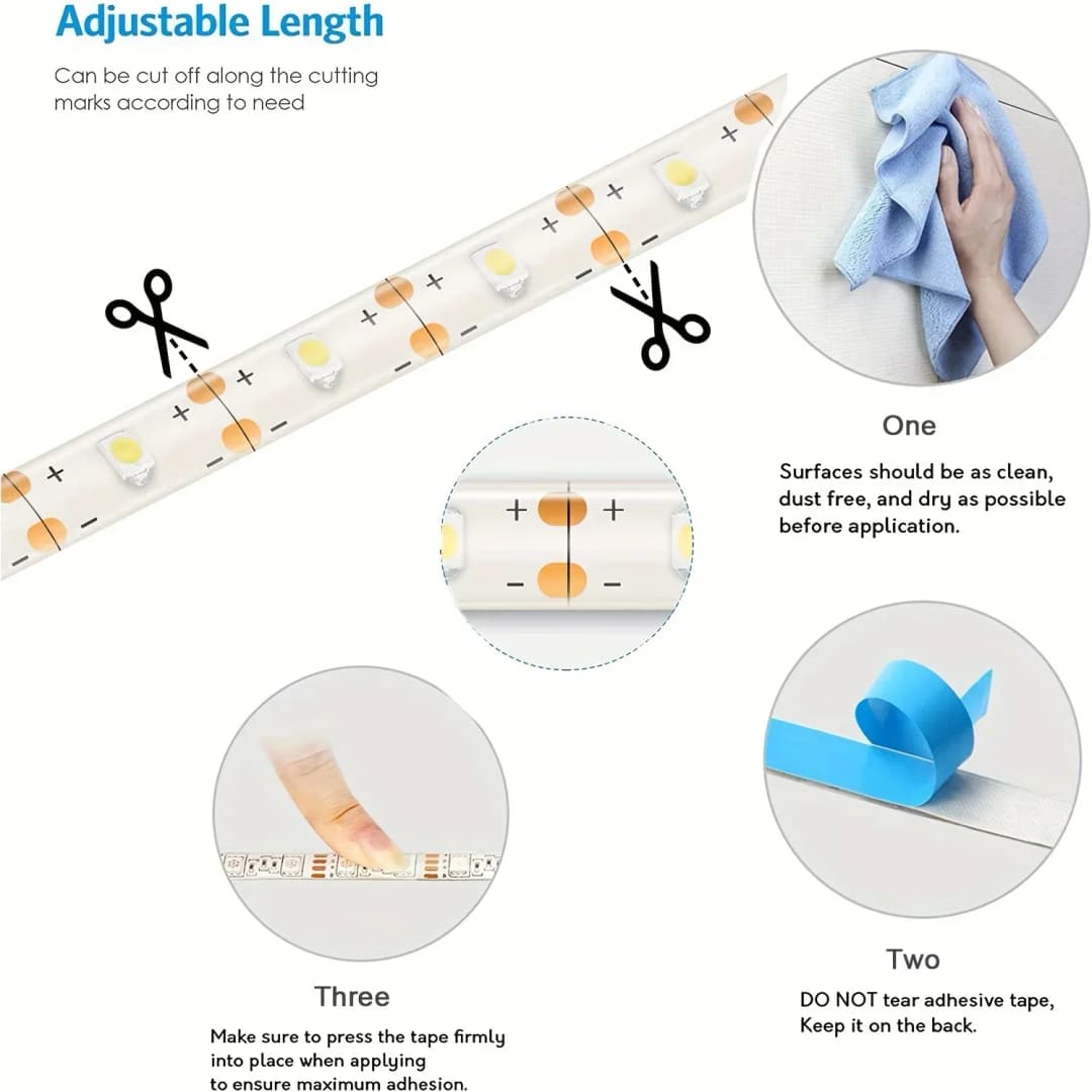 شريط إضاءة LED 5V مع خافت ذكي ومستشعر إيماءات سهل التركيب مناسب لغرف المعيشة والخزائن وإضاءة غرف النوم - 4