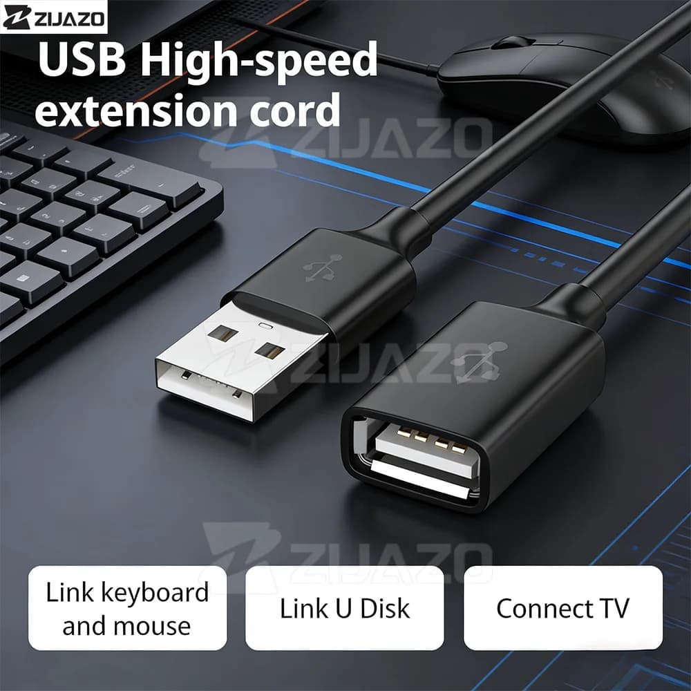 كابل تمديد USB 2.0 من زيجازو من ذكر إلى أنثى مناسب للكمبيوتر والتلفزيون والهواتف المحمولة وأقراص الحالة الصلبة