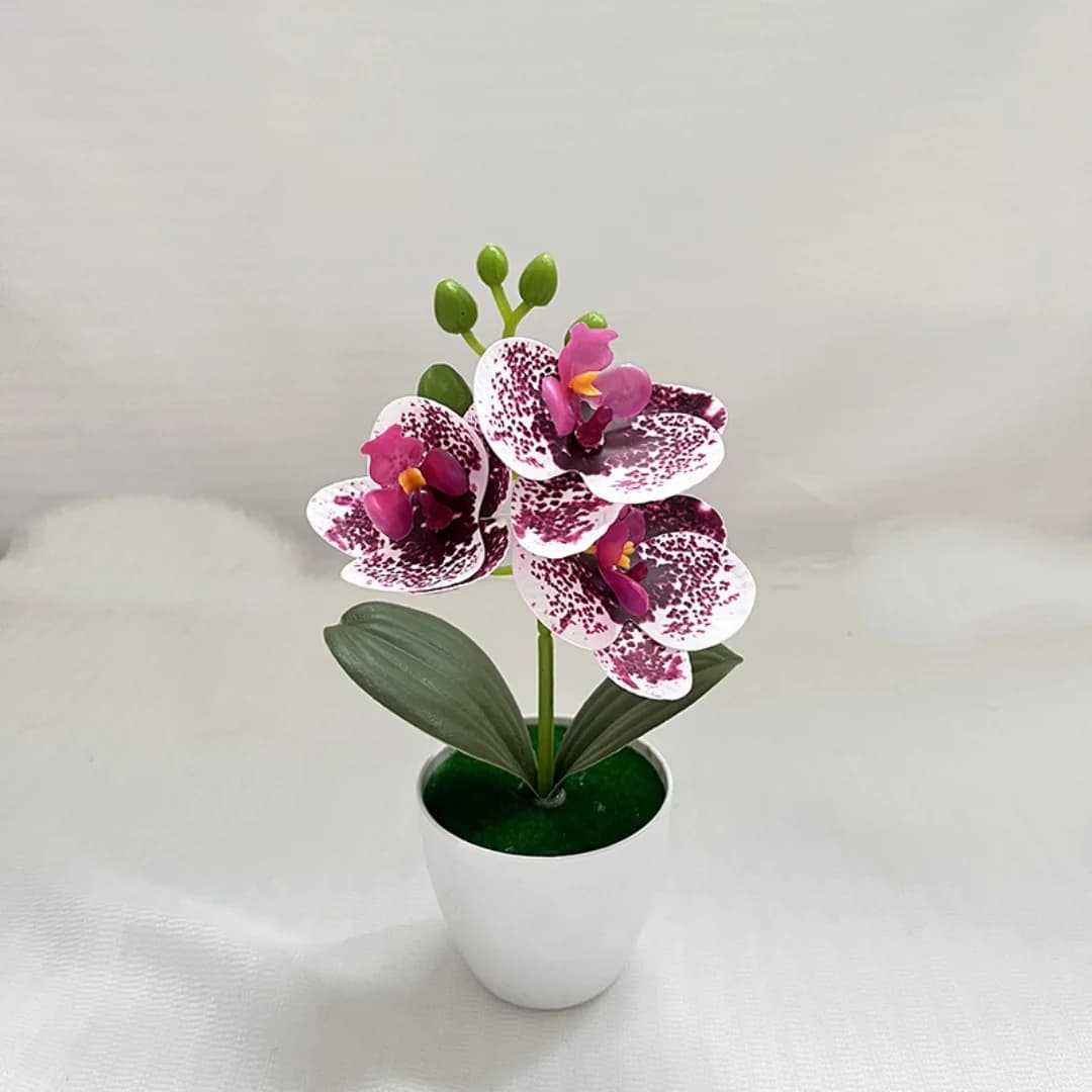 Artificial Orchid Potted Plant 3 Heads Mini Phalaenopsis Fake Flower Plastic Desktop Ornament Home Living Room Decoration - 4