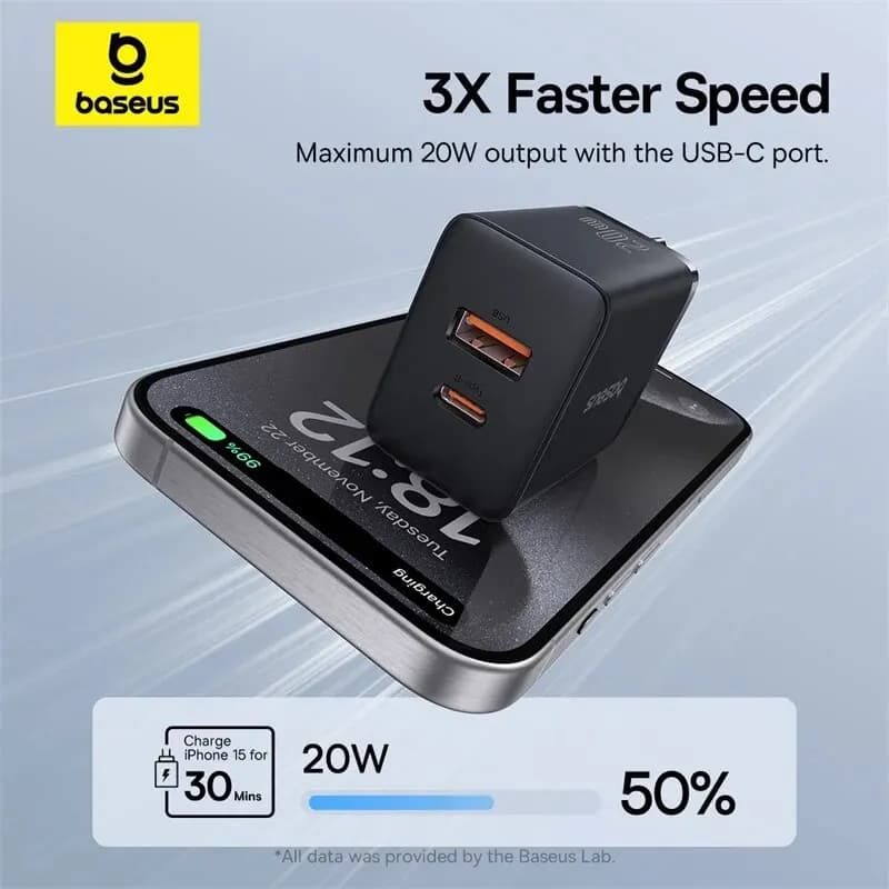 شاحن Baseus بقوة 20 واط PD شحن سريع QC4.0 QC3.0 USB Type C لهواتف آيفون 15 14 13 12 11 وشاحن سريع لهواتف شاومي - 2