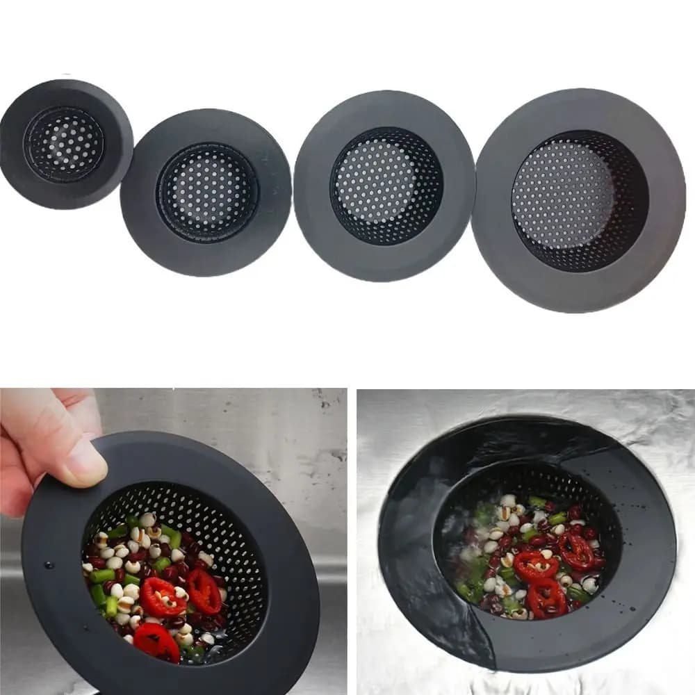 Stainless Steel Sink Strainer Black Anti Clog Mesh Trap Hair Clean Up With Handle Drain Filter Kitchen Bathroom Accessories - 2